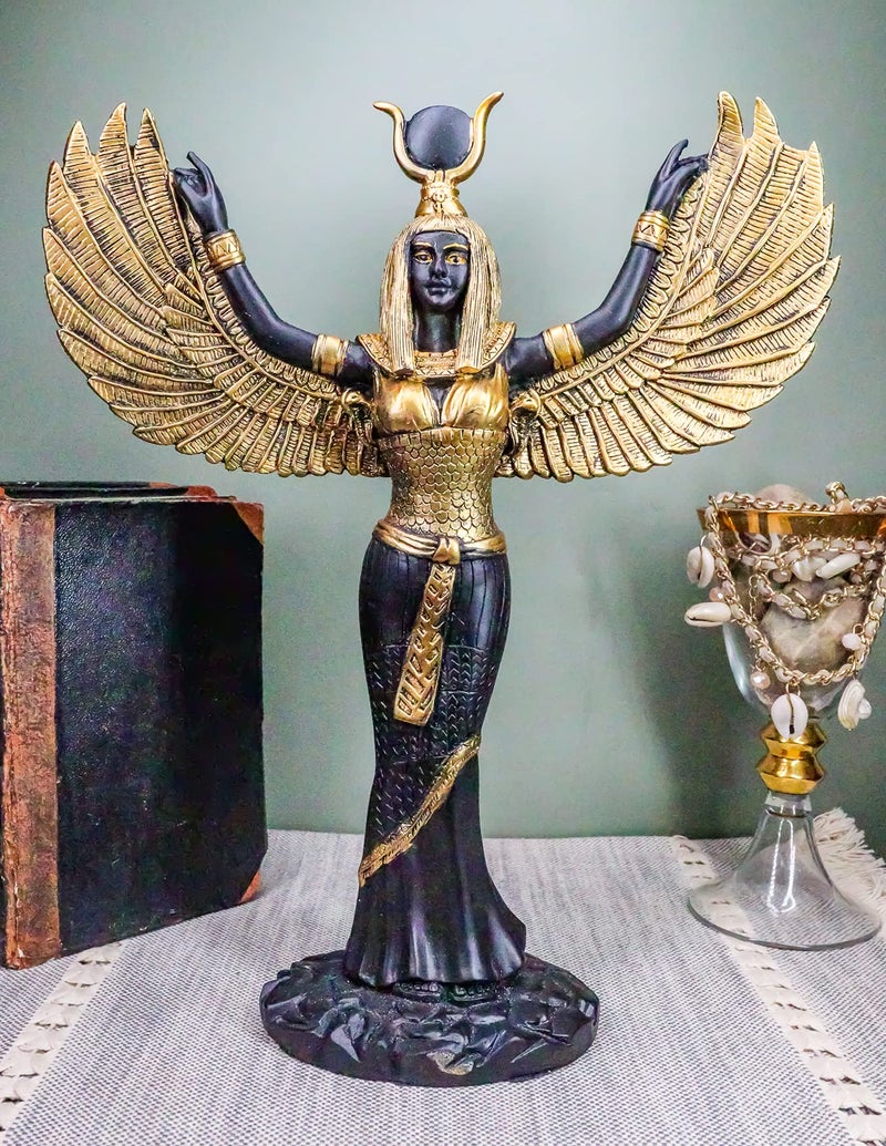 Ebros Gift Egyptian Goddess Isis Ra with Open Wings Statue 12" Tall Deity of Motherhood Magic Wisdom and Nature Home Decorative Sculpture Gods of Egypt Accent (Black and Gold) - Image 5
